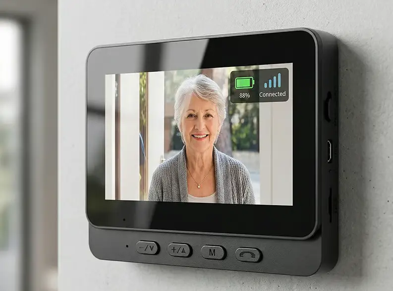 Close-up of the video doorbell outdoor unit with night vision sensors
